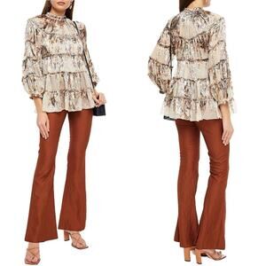 Zimmermann Ladybeetle Tiered Floral Printed Burnout Chiffon Blouse Size US 8